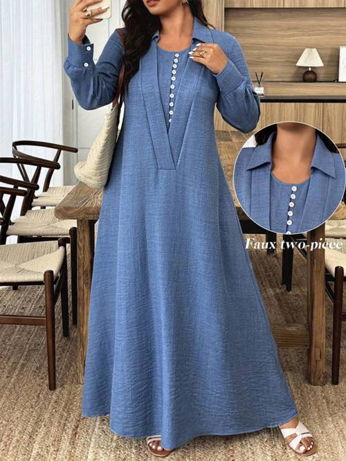 plus size plus size womens plus size waistline double breasted wide skirt maxi dress back to casual outing style fall winter dress
