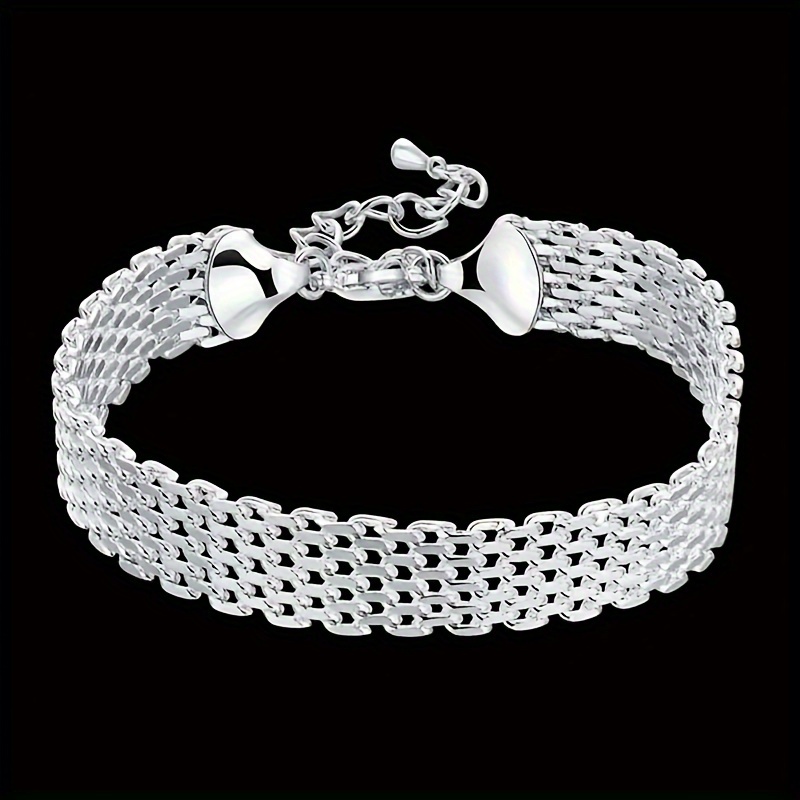 

Luxurious 925 Silvery Bracelet - , Braided For Weddings, Parties, And - 18+1.97 Long, Hypoallergenic, -free, And Comfortable To