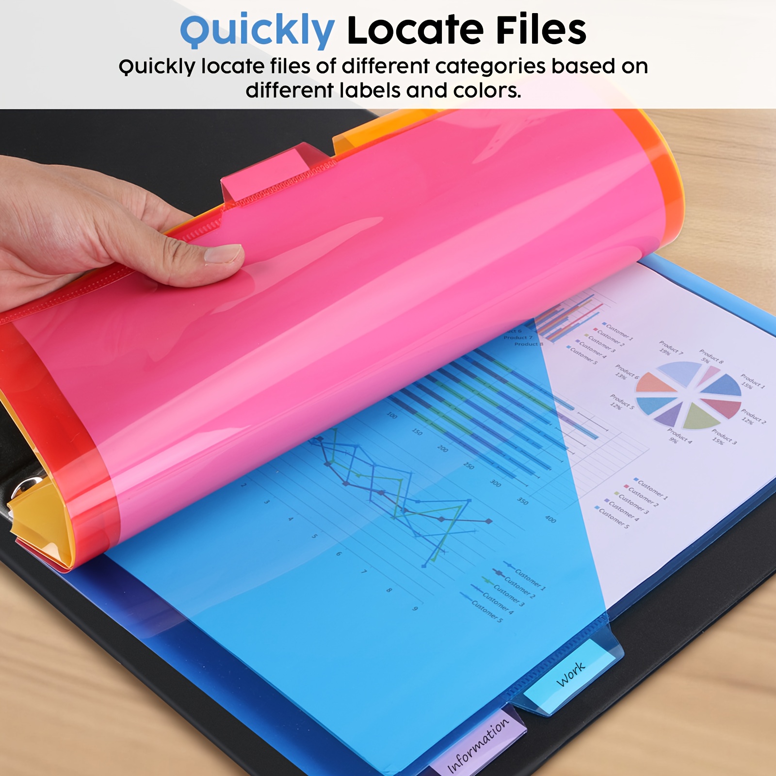 5pcs a4 size multi color plastic divider tabs with pockets fits most 3 ring binders essential office supplies