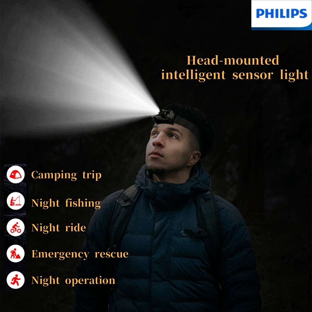 E-shop PHILIPS Ultraleichte Stirnlampe mit Sensor, verstellbares Winkel-Design mit verschiedenen Beleuchtungsmodi für Outdoor-Wandern, Camping und