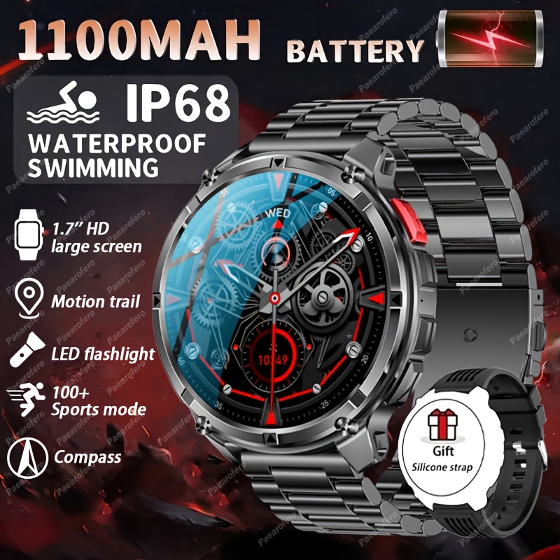 Image of 2025 Smart Watch 1.7-inch Hd Display, Wireless Call/answer, 100 , Voice Call, Led Flashlight, 1100mah Long , Fitness Watch, For Iphone And , Fitness Watch, Sports Watch, Men's Gift.