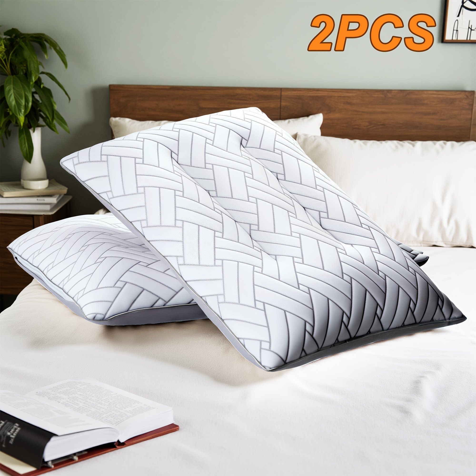 2pcs Pillows, Luxury Ergonomic Pillow Inserts For Sleeping - Advanced Neck Support, Fabric - Breathable & Soft And Comfortable, Washable, High Suitable For Bedrooms And Sofas, Bed Pillow