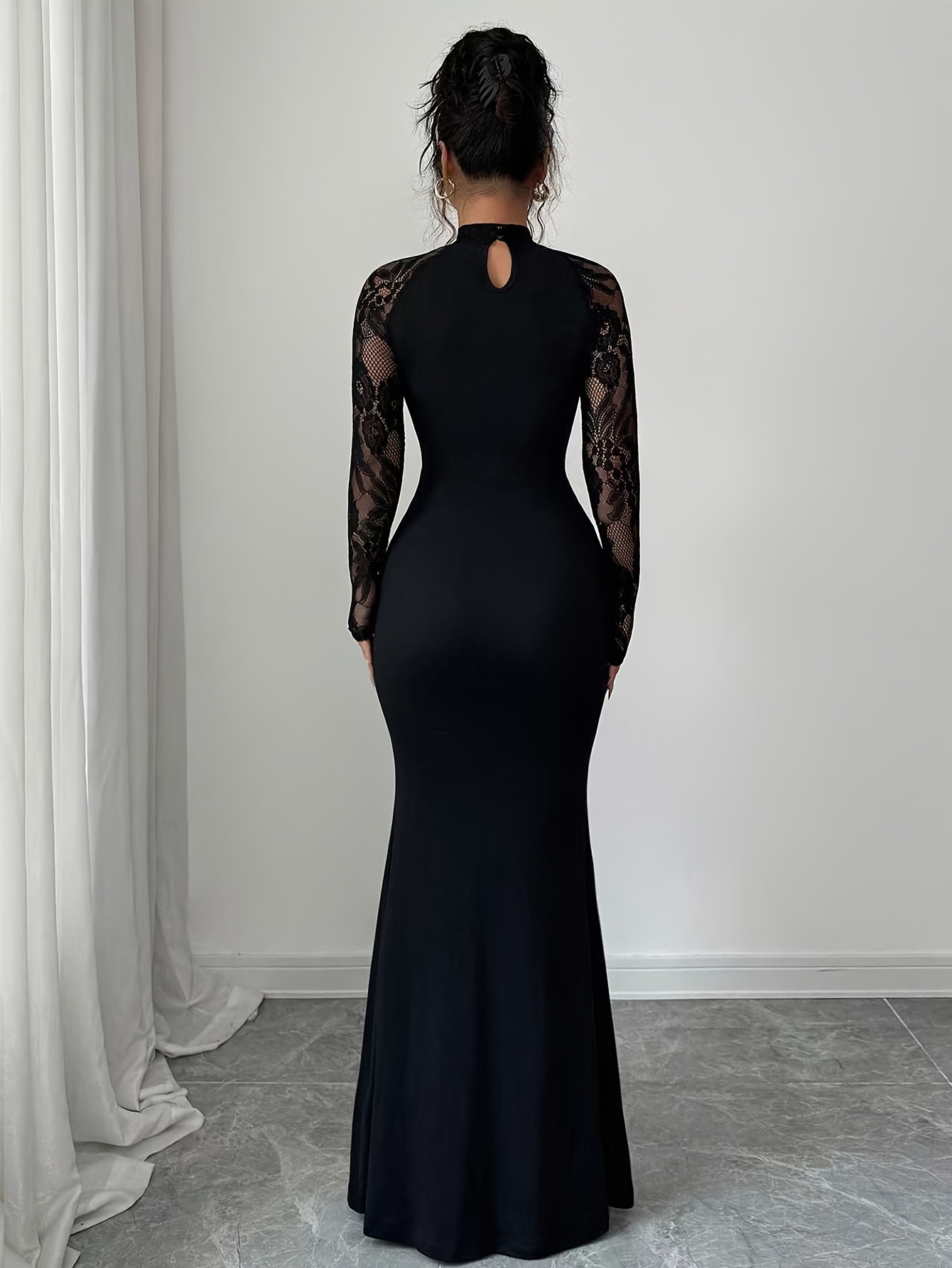 elegant simple black lace top lace fit dress - Temu Oman