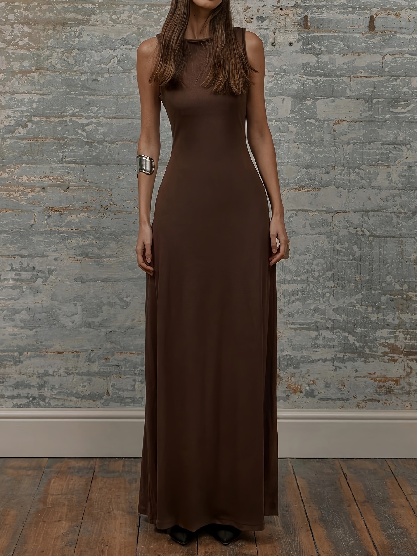 fitted lace wedding dress Brown Off-Shoulder Sequin Gown Long Sleeve Formal Maxi Dress main image 1
