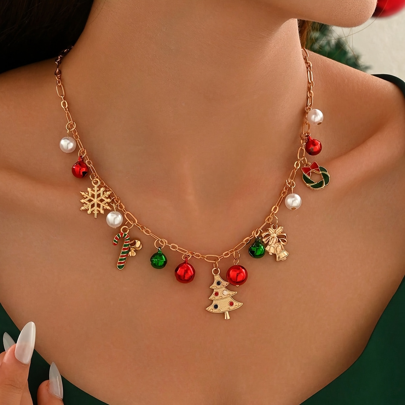 Boho Christmas Pendant Necklace with Multiple Charms