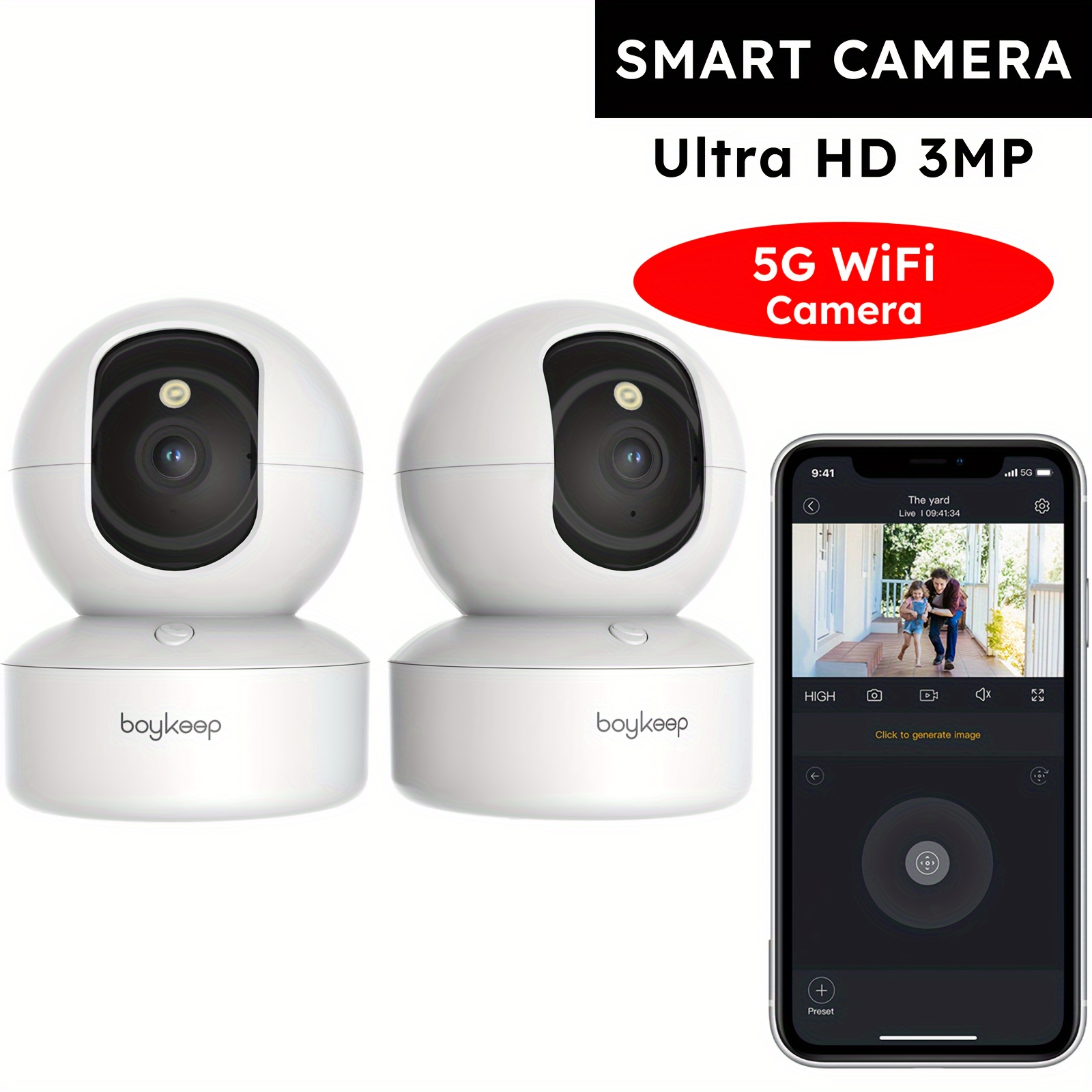 

2 Pcs-boykeep 2k Pet Camera Dog Camera With Phone App 5g/2.4ghz Wifi Cameras Indoor Security Camera For Baby, 360° Pan & Tilt, 2-way Audio, Night Vision, Works With Alexa, K30, 2 Pack