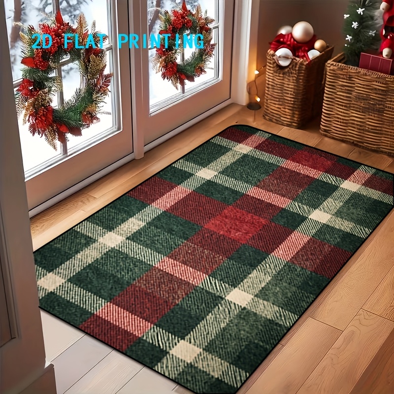 TEMU 1pc, 2d Flat Printing, Christmas Checkered Entrance Floor Mat For Living Room And Bedroom. Festive Style Entrance Mat, Colorful Non-slip,