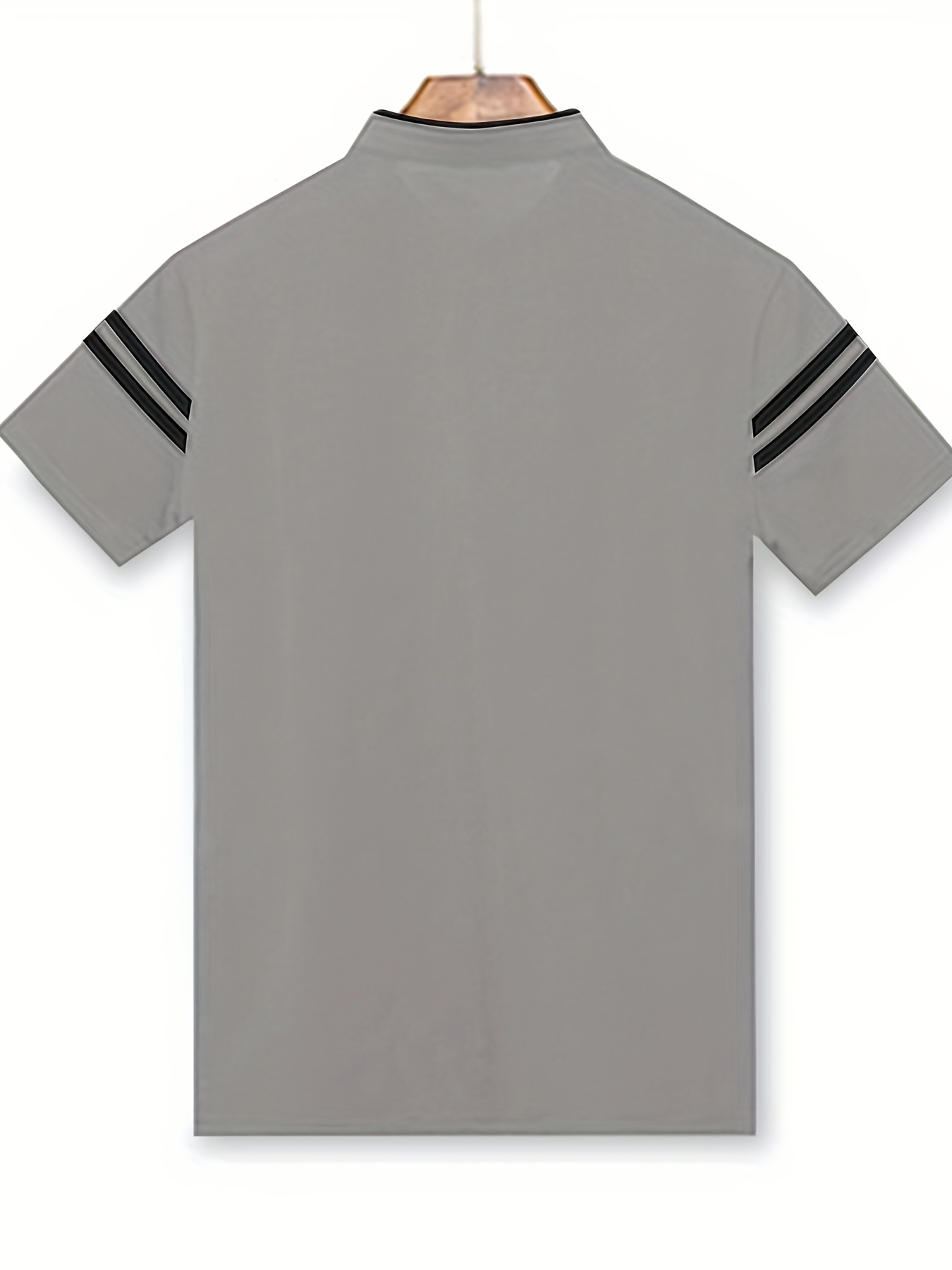 Summer Men's T-Shirt, Solid Color Stand Collar Striped Short Sleeve Shirt, Suitable for Sports, Outdoor, Casual