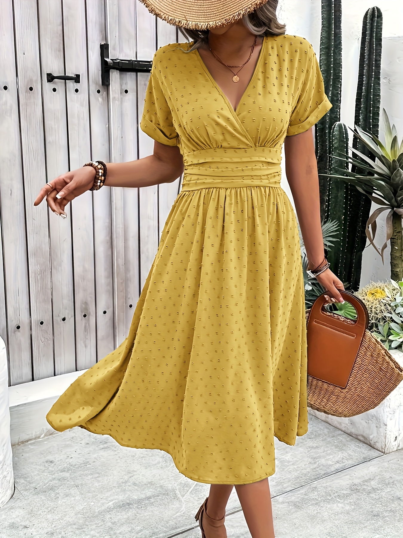 simple everyday v neck long dress women holiday casual solid - Temu
