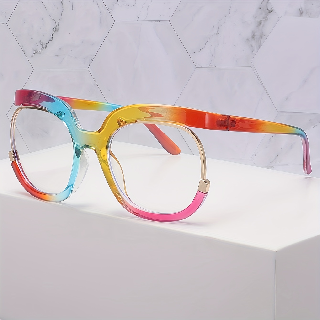 TEMU 1pc Y2k Fashion Oversized Full Rim Glasses For Women, With , Anti-blue Light With Metal Hinges And Cloth Included