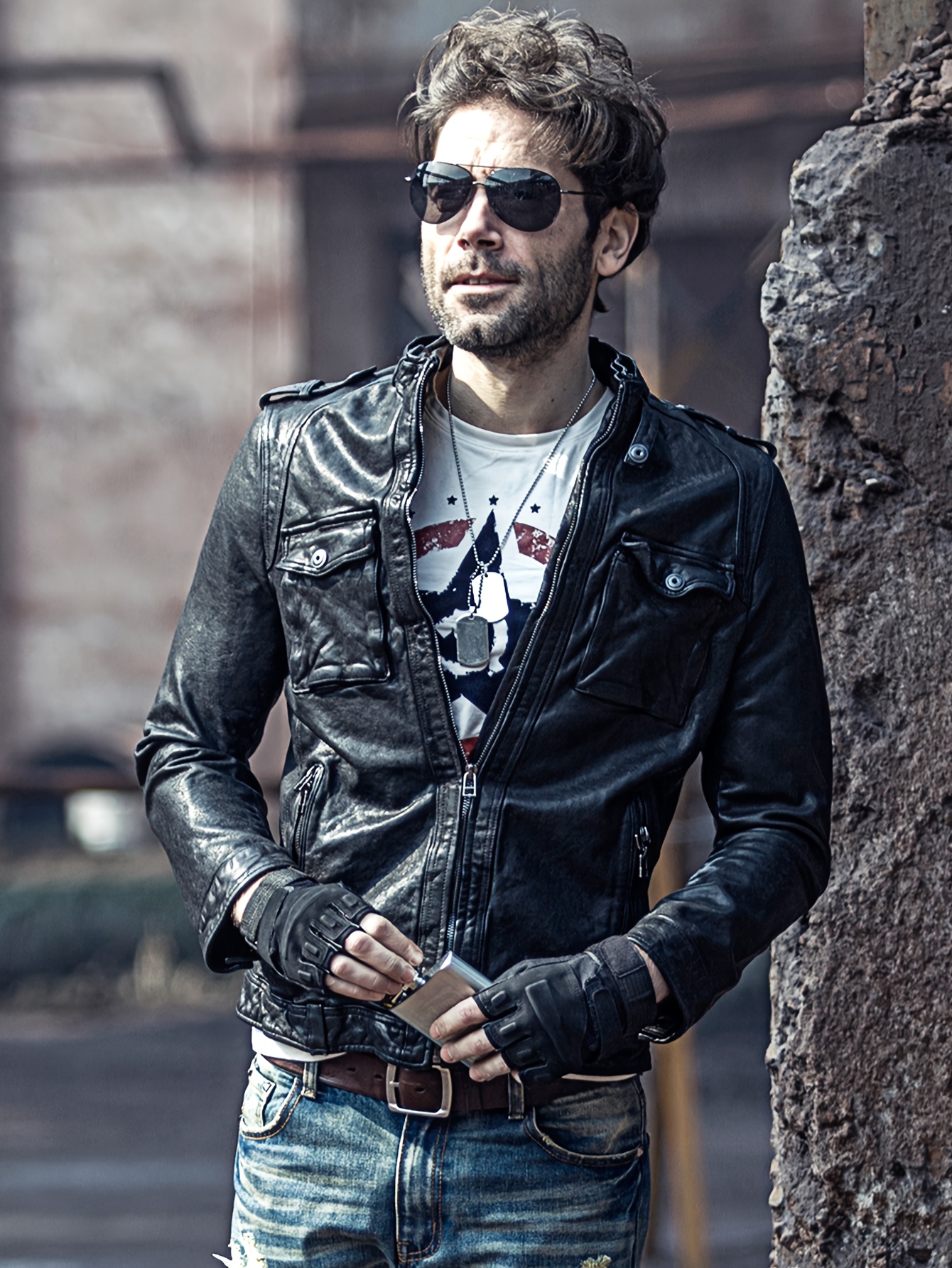 mens vintage distressed red sheepskin jacket retro Temu United