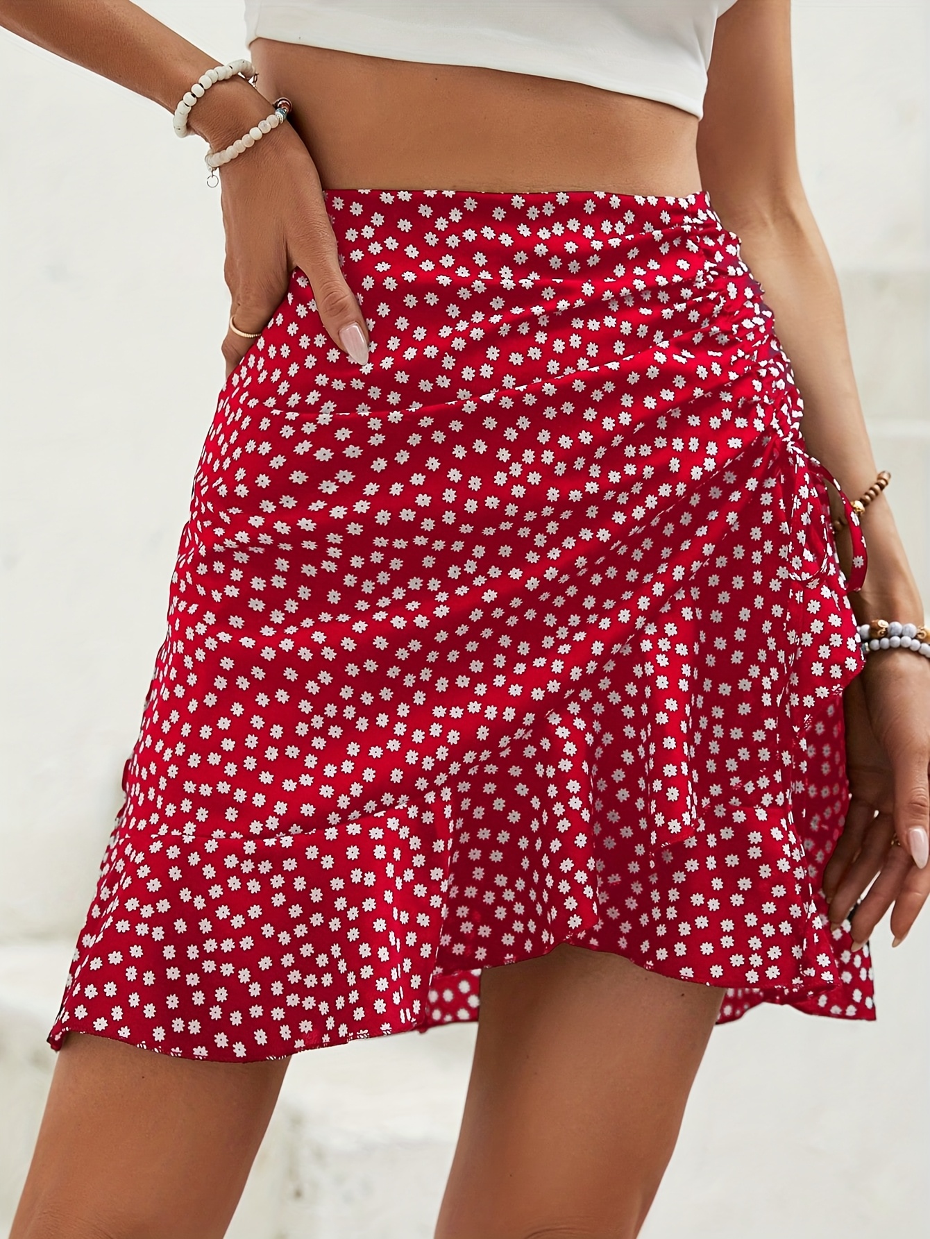 women's high waist floral wrap skirt ruffle hem elegant women's high waist floral wrap skirt ruffle hem elegant