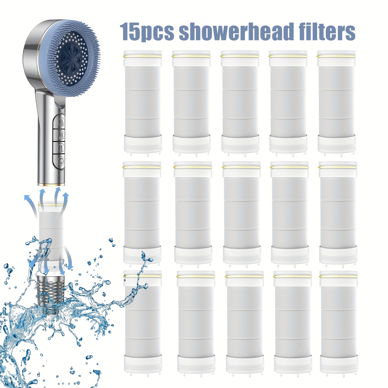 Image of 15pcs Of Shower Head Filters, 5cm Long Pp Drum Filters, Filters For Handheld Shower Heads