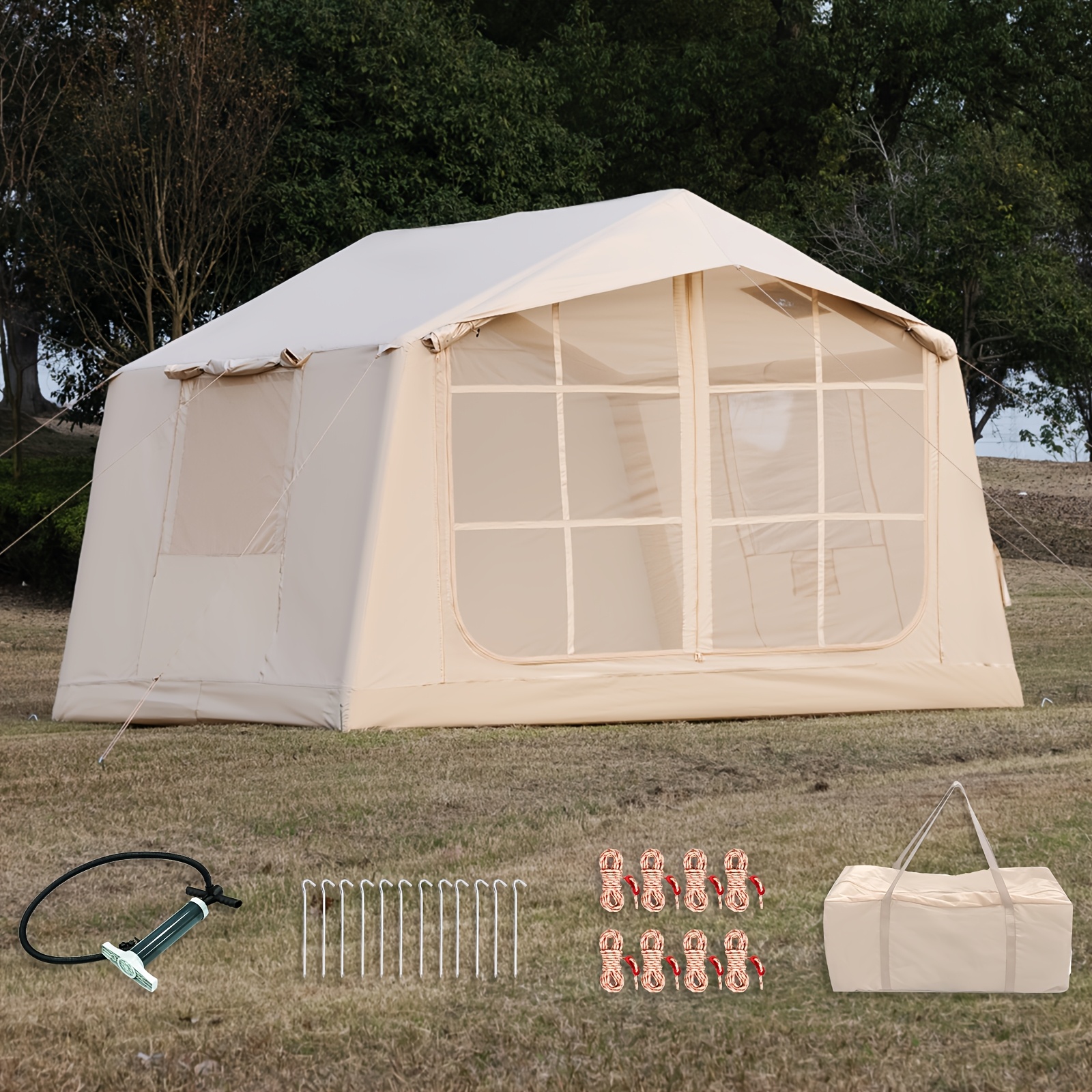Image of Inflatable Camping Tent With Hand Pump Easy Setup Windproof Outdoor Inflatable Tent Oxford Glamping Air Tent Cabin House