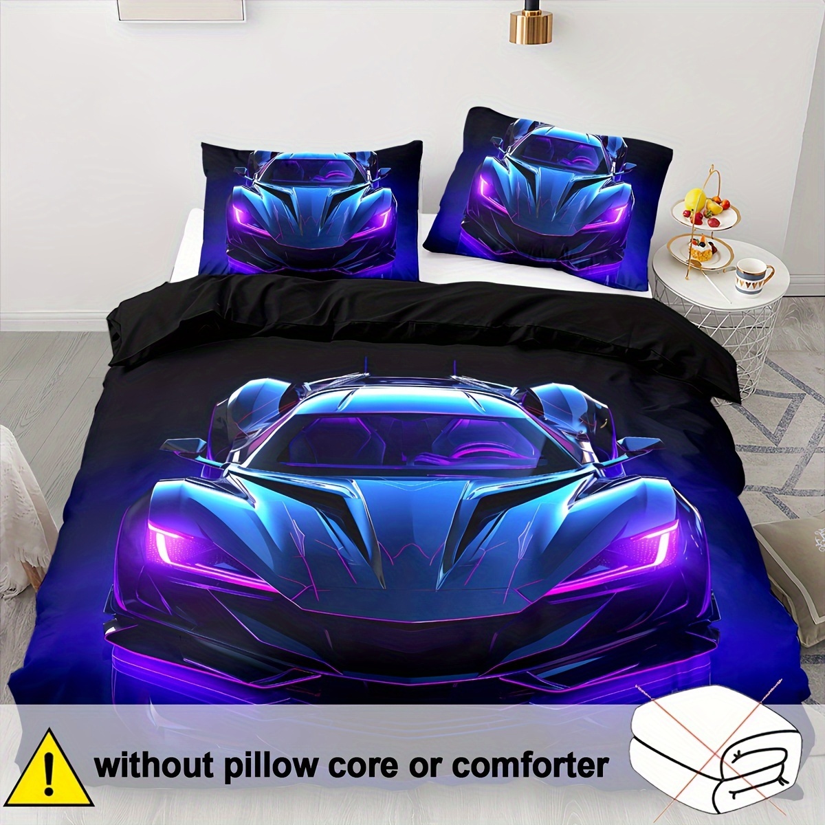 TEMU Set Copripiumino Auto Viola Neon 2/3 pezzi, Copripiumino Viola Decorazione Camera da Letto degli Ospiti Stampa Piatta Bohemien 2D ( 1