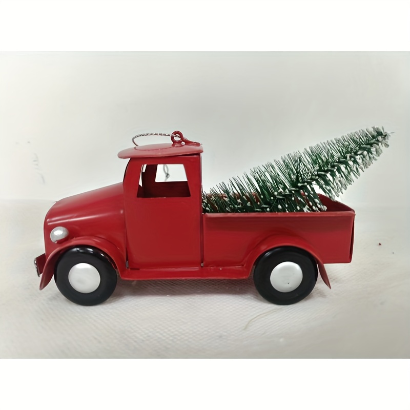 Image of Christmas Truck Ornament, Vintage Pickup Truck With Bottle Brush Christmas Tree In Bed, Rustic Holiday Hanging Ornament For Xmas Tree, Tiered Tray, Home Decor Gift