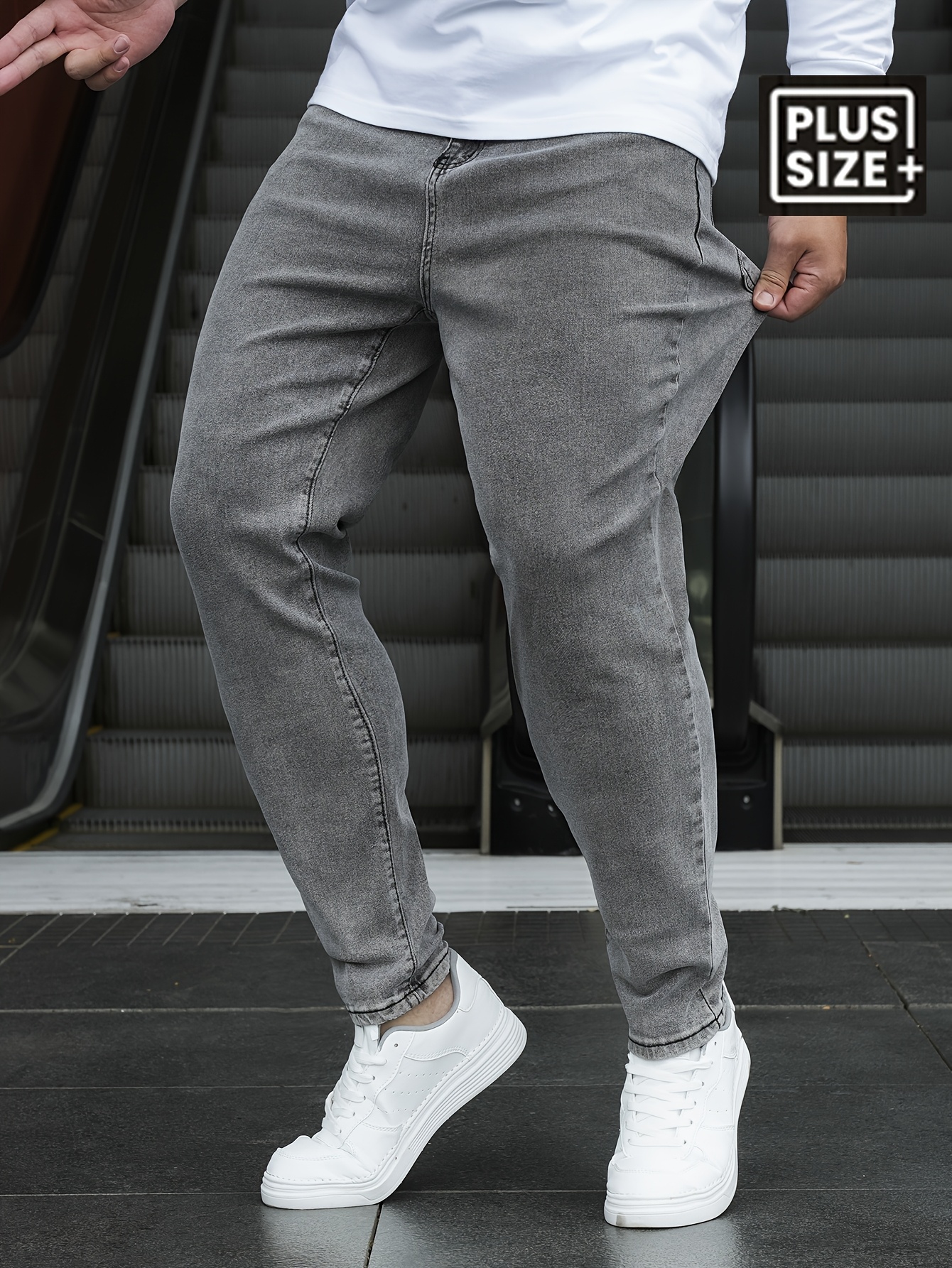Men's Plus Size Loose Fit Cotton Jeans - Stylish Pants With Pockets