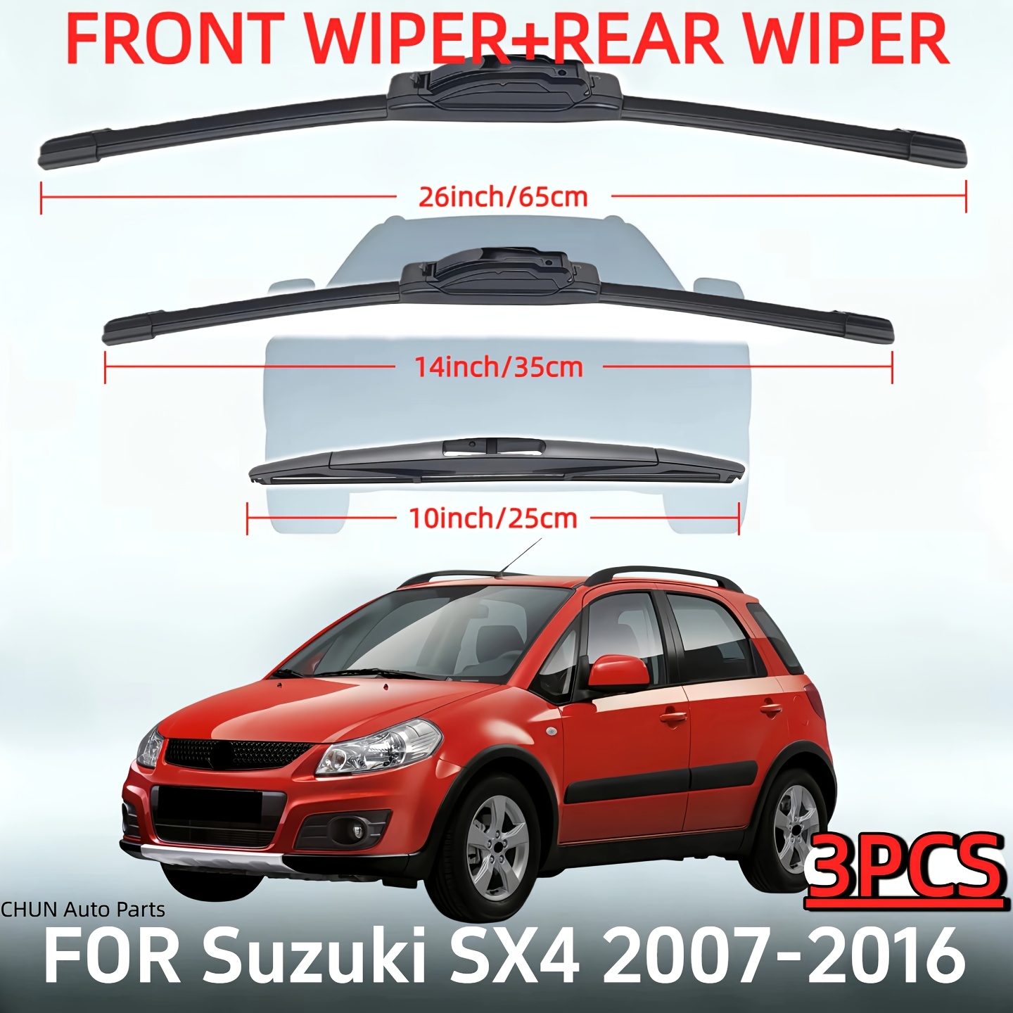 TEMU 3pcs Wiper Blade Set Suitable For Sx4 2007-2016, Including 26-inch   14-inch Front And 10-inch Rear Blade. Compatible With Left-hand Drive And