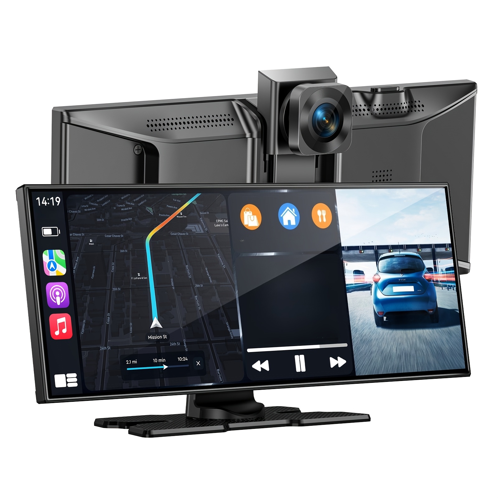 11 5 inch 4k in car carplay portable   64gb recording in car display reversing camera dash cam gps navigation supports carplay and   auto     audio mp5 player bt fm wireless remote control tf usb aux