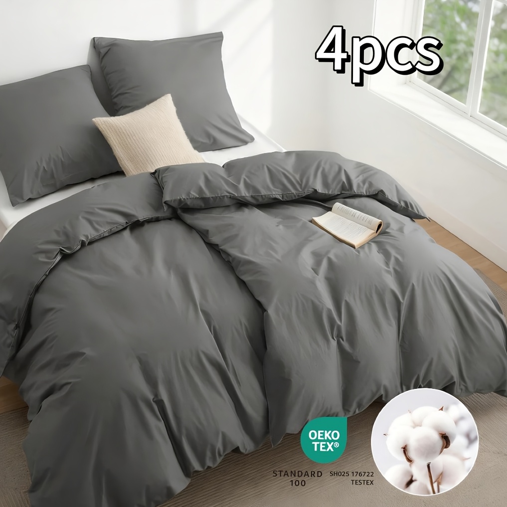 Image of 4pcs 160gsm Solid Color Bedding Set, -, Includes 2 Duvet Cover And 2 Pillowcases, Made Of Pure, Soft And Skin-friendly, With Zippers, In Styles