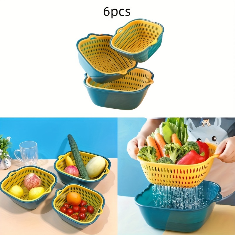 

6pcs Kitchen Colander Set - Plastic, Food-safe Vegetable Washing With Drainage - & Restaurant Supplies