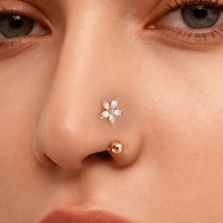 TEMU 1pc Floral Synthetic Zirconia Decorative U-shaped Nose Ring - Cute Elegant Style - Suitable For Women's Ear Piercing Earrings, Daily Wear And