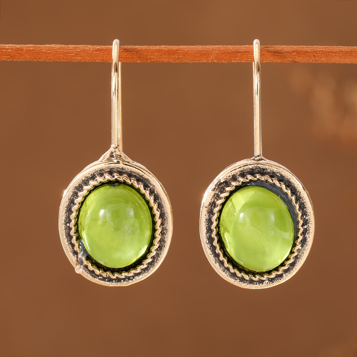 TEMU Women's Vintage Plated Olive Green Distressed Earrings Suitable For Parties, Casual Attire & - Retro Ear Jewelry With Synthetic Synthetic
