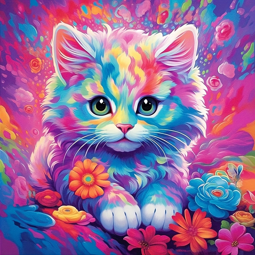 

1pc Large Size 40x40cm/15.7x15.7inch Without Frame Colorful Kitten Diamond Art Painting Kit 5d Diamond Art Set Painting With Diamond Gems, Arts And Crafts For Home Wall Decor