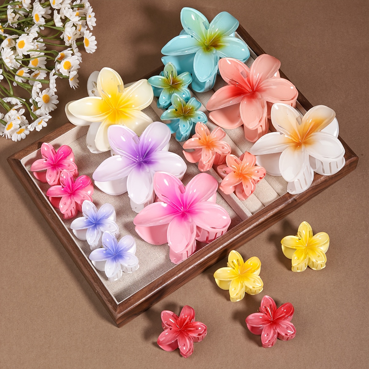 Image of 18pcs Of Hawaiian Plumeria Hair Clip-light Gradient Color, Durable Plastic Material, Sweet And Cute Ladies And Beach Holiday Additions, Very Suitable For Ladies And