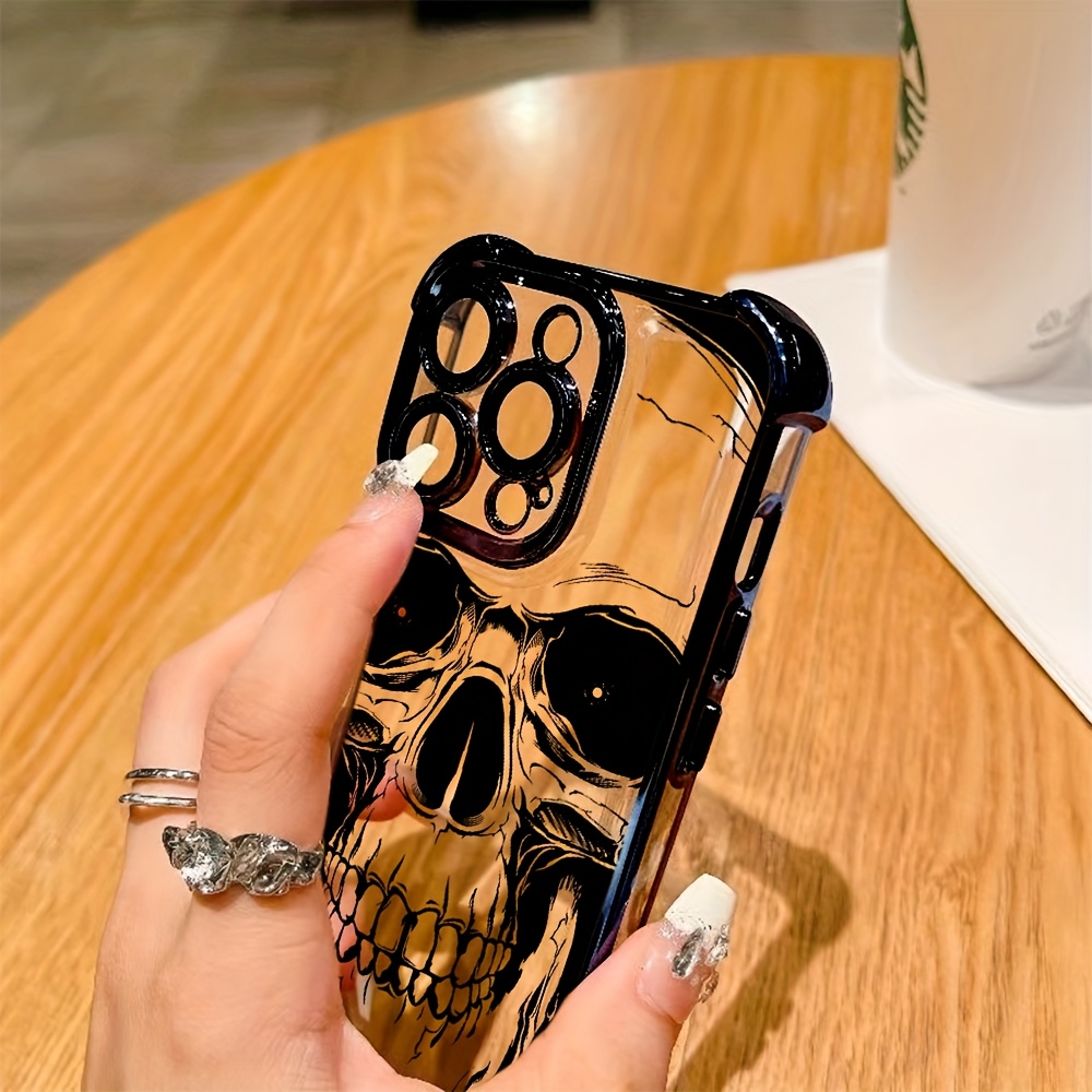 E-shop Handyhülle - Schwarze künstlerische Totenkopf-Handyhülle, kompatibel mit Samsung Galaxy S25 S24 S23 S22 S21 FE 4G 5G, stoßfeste, transparente,