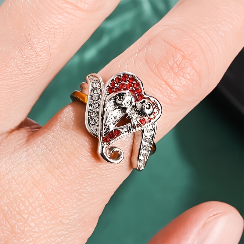 

1pc Authorized Nightmare Before Christmas Inspired Ring, 'true Love Never Dies' Engraving, Festive Red And Rhinestone-studded, Cute Halloween Finger Decor Jewelry For Women