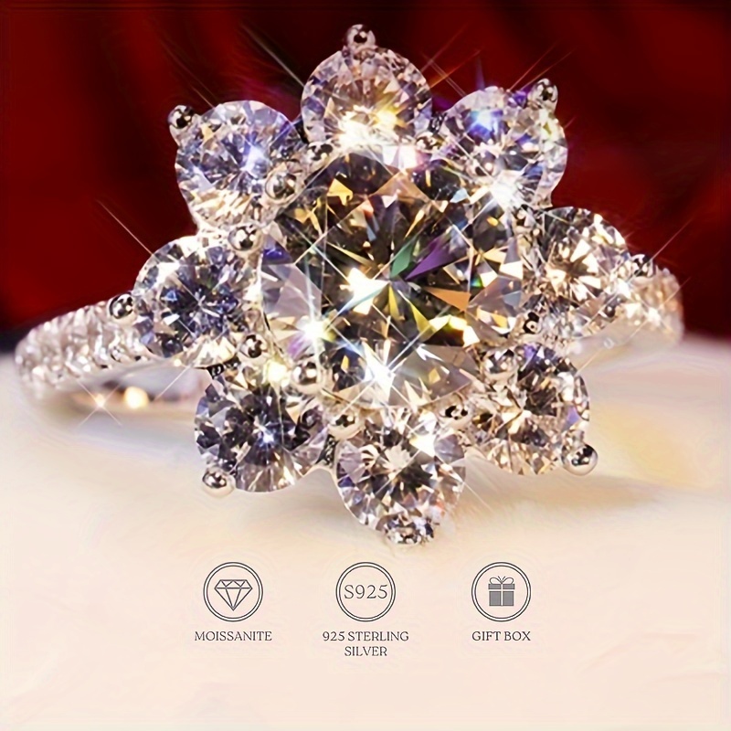 

Elegant 1.0 Carat Moissanite Flower Ring - 925 Sterling Silvery, Perfect For Birthdays, Valentine's Day & Special Occasions