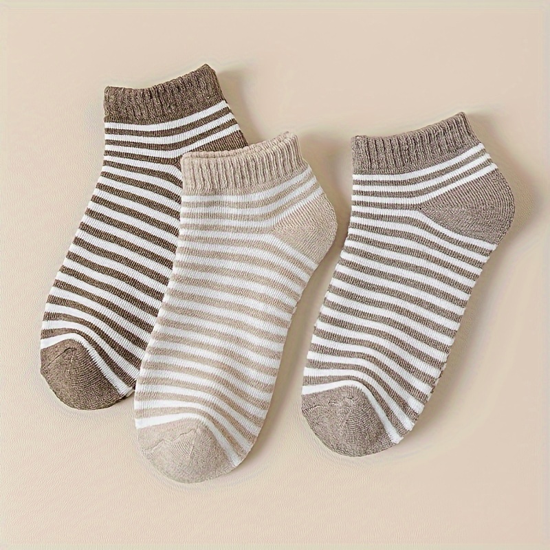TEMU 3 Pairs Of Women's Thickened Striped Short Socks For Autumn And Winter, Stylish And Versatile, In A Solid Color, Perfect For A Look