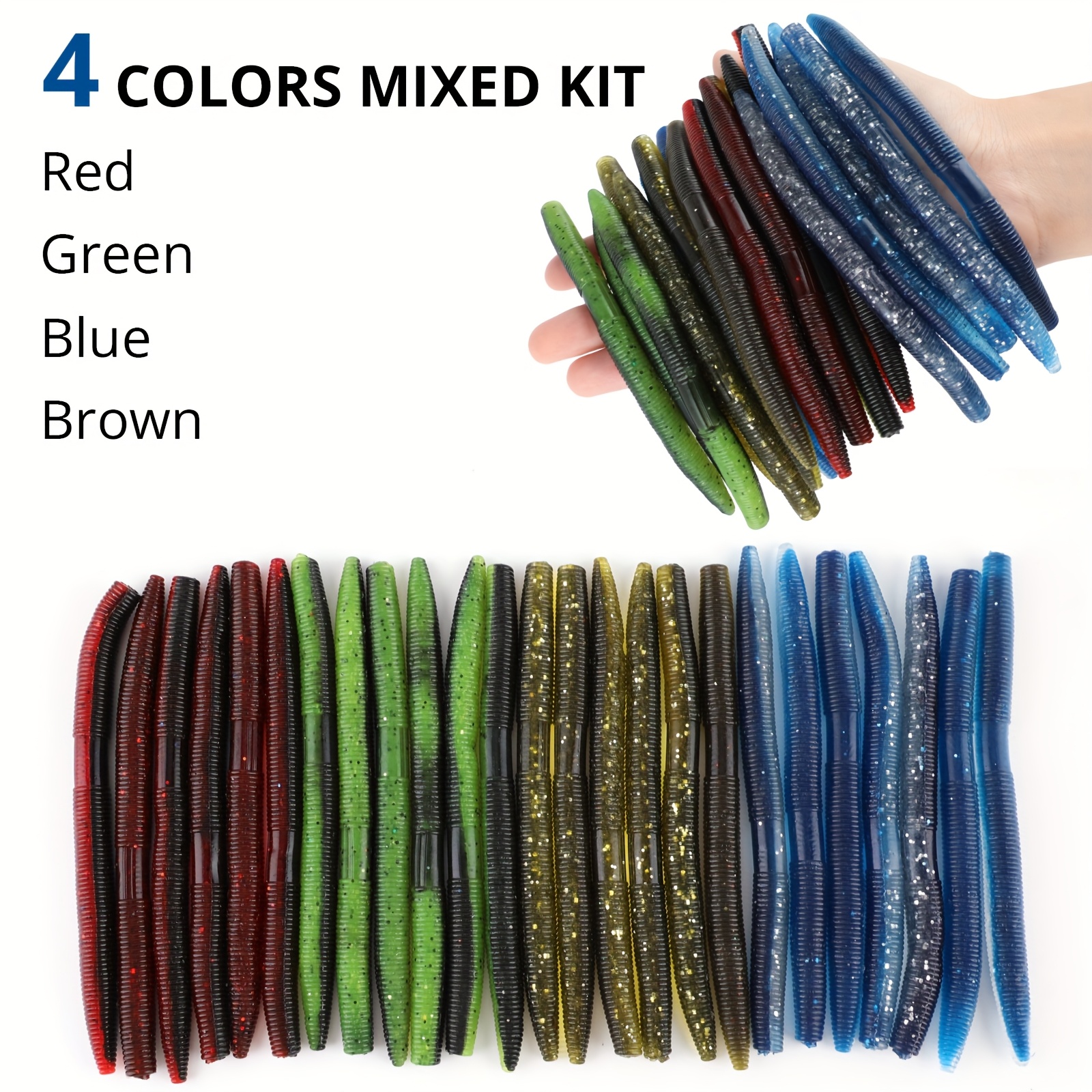 TEMU 130pcs/box Fishing Lure Kit, Grub Baits Hook Wacky Rig Bass, Soft Plastic Fishing Lures, Trout Fishing Worms Lures Fishing Gear, Gift For Fathers' Day