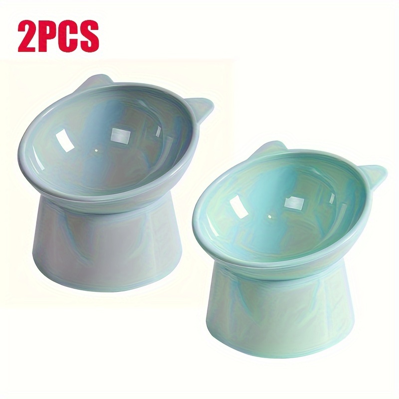 

2pcs Elevated Cat Bowls With Design - -friendly, Neck Reducing & Enhancing - Plastic For