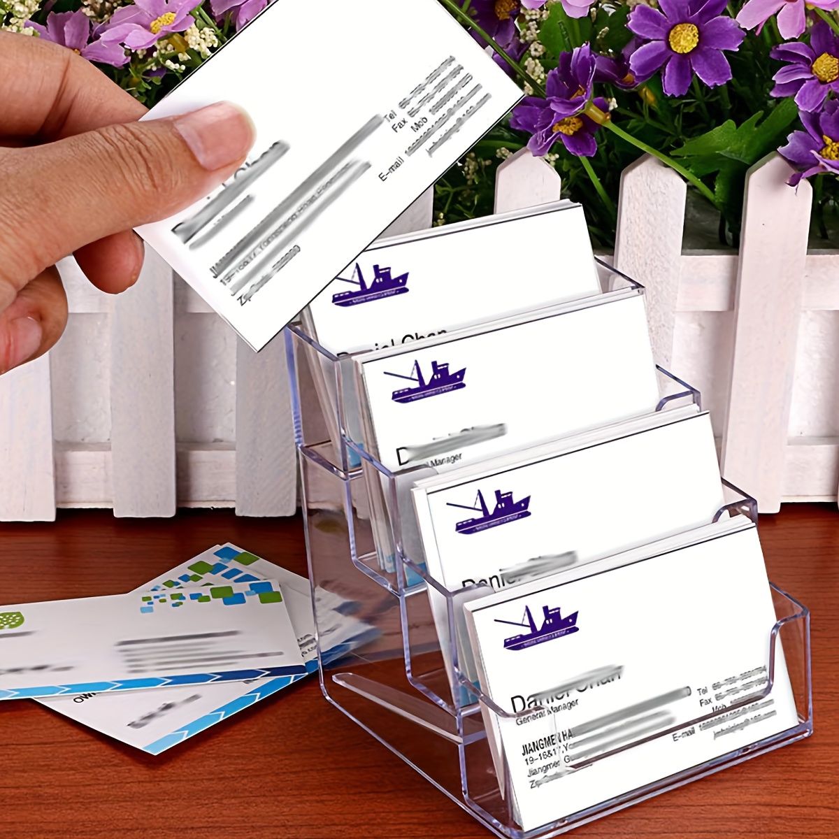 A Transparent Acrylic Business Card Box with 4 Compartments, Designed Vertically, Can Hold about 50 Business Cards Per Layer, Suitable for Placement on Counters Or Desks, Desk Organizer