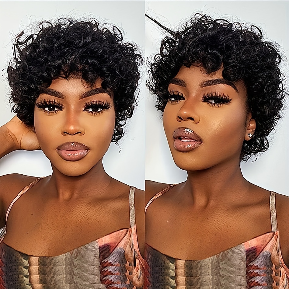 

Water Wave Loose Wave Curly Short Pixie Cut Wigs For Women Human Hair Glueless Wigs Brazilian Curly Wigs Full Machine Made Pixie Cut Wig 180% Density