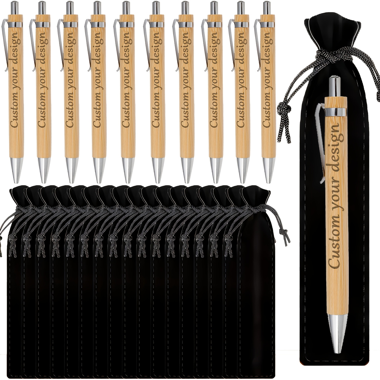 Image of Customizable Luxury Wooden Pen Set, 10pcs Personalized Wooden Ballpoint Pens, Premium Writing Instruments, Anniversary Gift, Christmas Gift, Birthday Gift, Party Favor