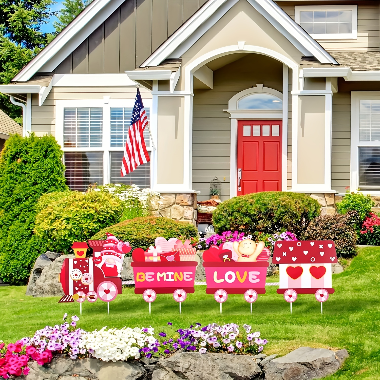 

1 Set 's Day Train Garden Decorations, Plastic Stake Signs " Love" For Outdoor Decor, No Power Or Battery Needed