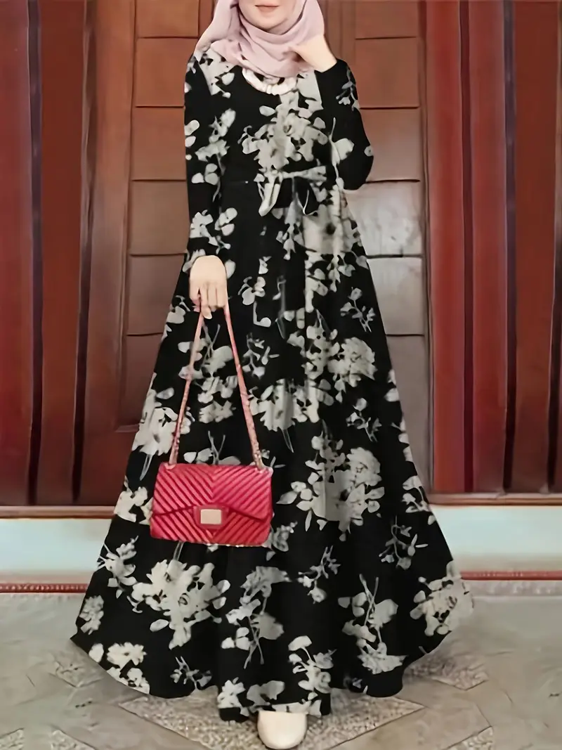 2024 Middle Eastern Women's Casual Commuter Muslim Fashion Floral Print Dress 2024 Middle Eastern Women's Casual Commuter Muslim Fashion Floral Print Dress