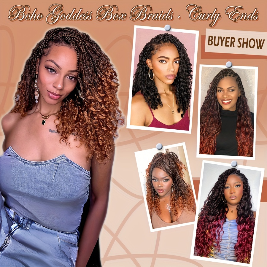 3pcs handmade pre looped box braids goddess soft thick curly synthetic hair extensions 14 inch afro ombre boho   knotless jumbo twist braiding hairpiece for women festival christmas   use details 0