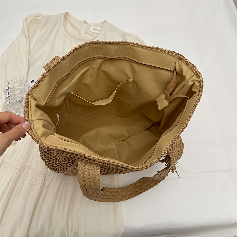 womens large capacity beach tote bag elegant woven like Temu