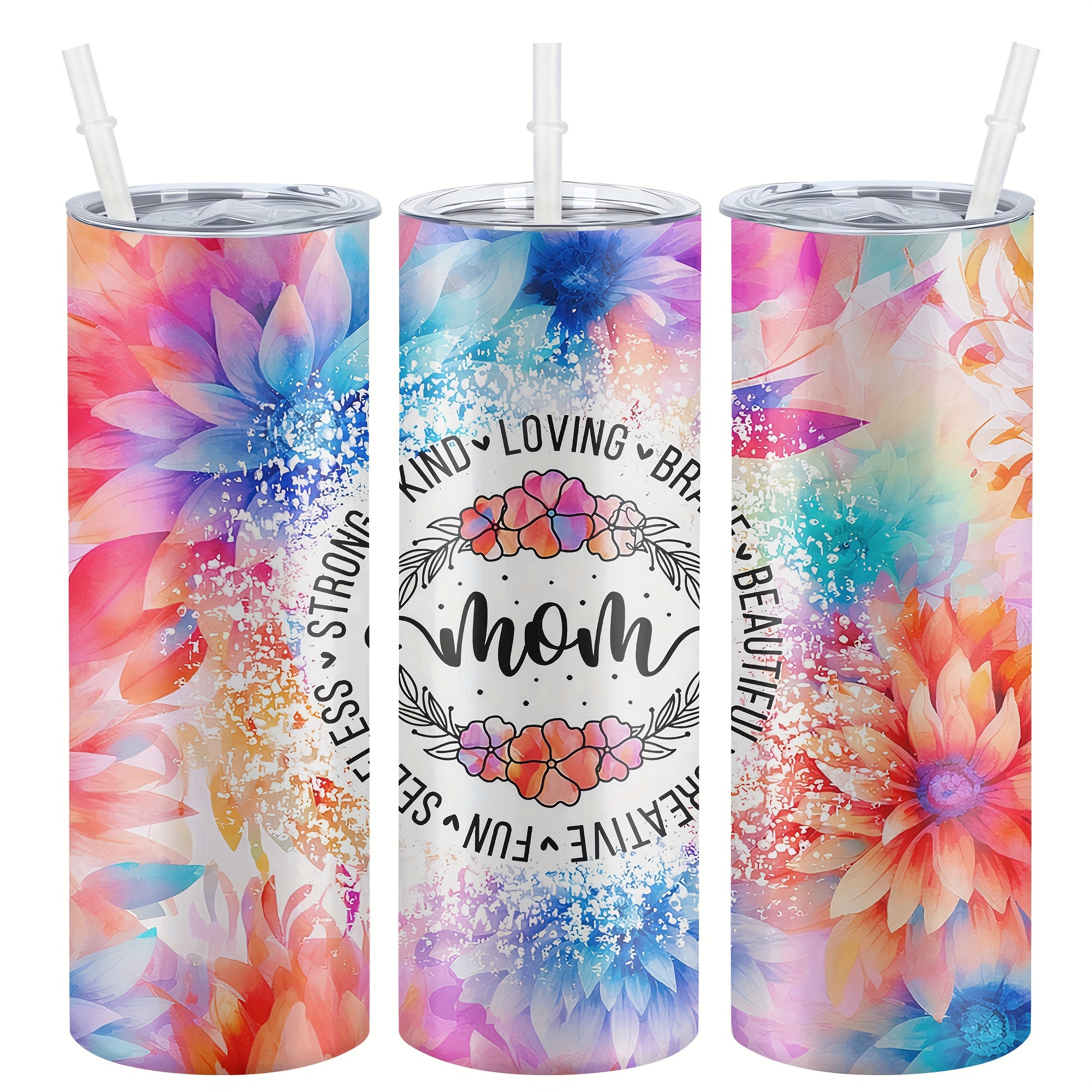 

1pc, Flower Mom Tumbler With Lid And Straw, 20oz Stainless Steel Water Bottle, Insulated Straight Water Cups, Summer Winter Drinkware, Outdoor Travel Accessories, Mother's Day Gift