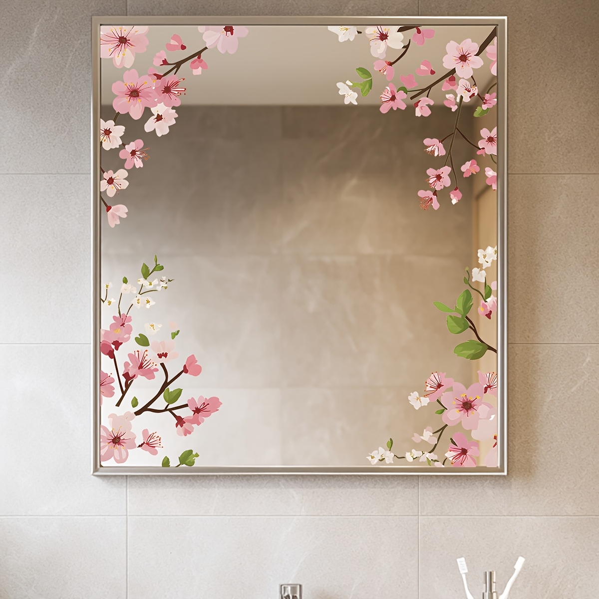 1pc Contemporary Style Peach Pvc Sticker, Self-adhesive Semi-matte Irregular Shape, Single Use Fantasy Theme For Ceramic Bathroom Vanity Glass Decor