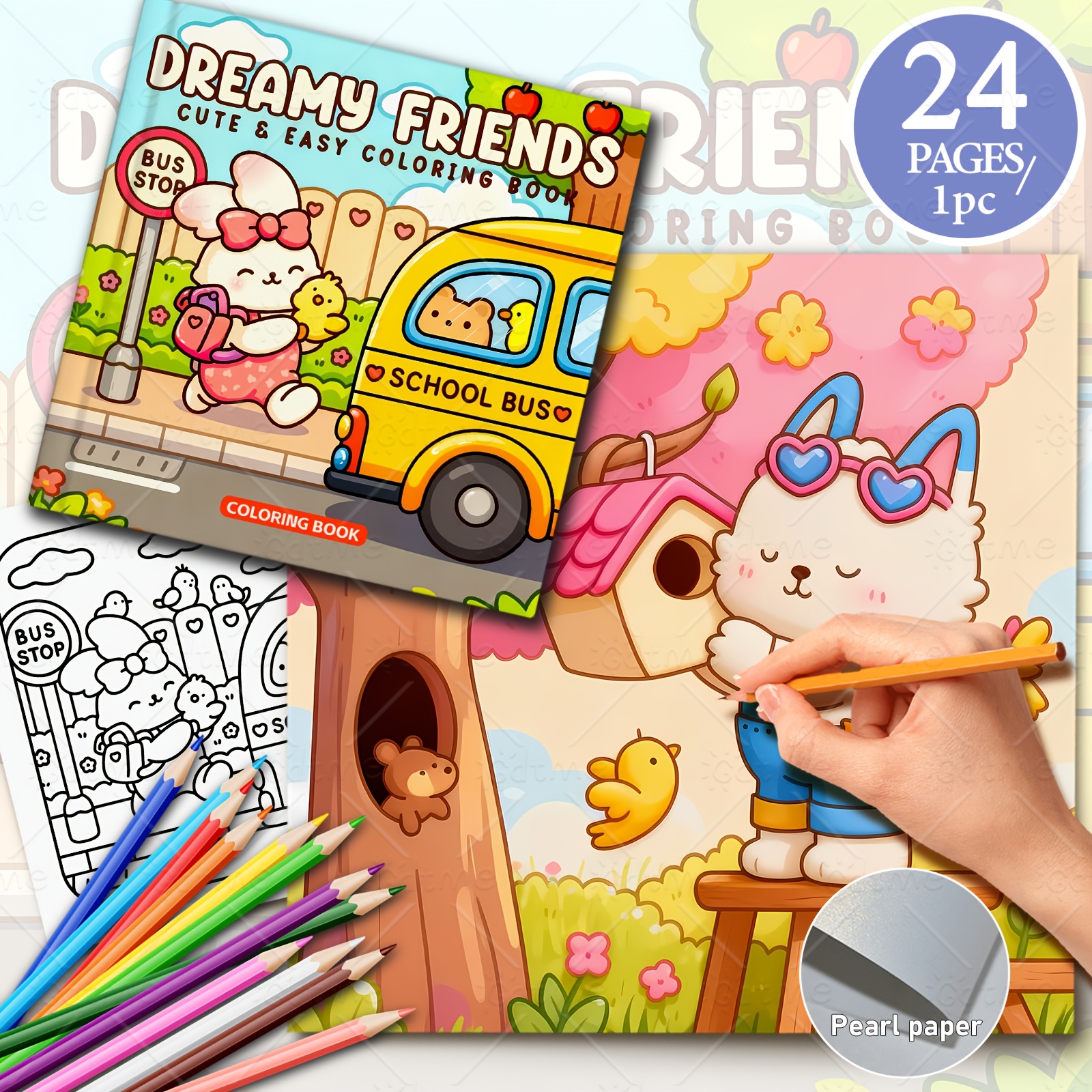 Image of Drawing Book, Original , Single-sided Printing 24-page Coloring Book, 1 Cute Animal-themed Adult Drawing , Pearlescent Paper Cover, 120g Inner Pages, Is For Family, Children