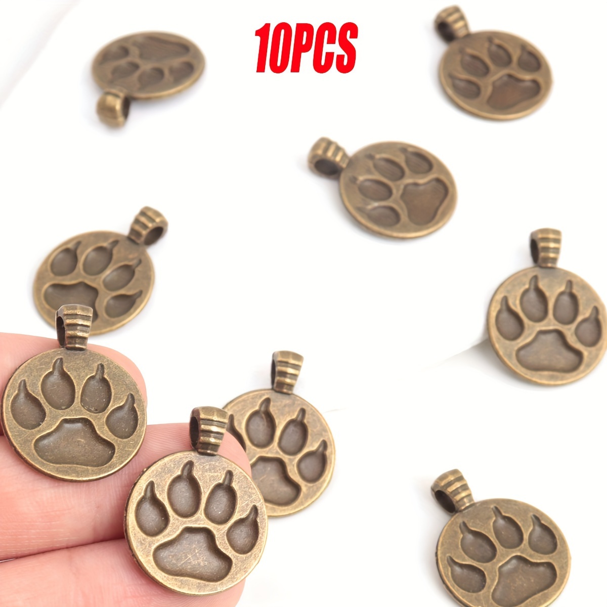 Image of 10 Antique- Paw/footprint Pendants Measuring 2.1*2.8cm, Made Of Alloy, Cute And Versatile Additions For Jewelry Making