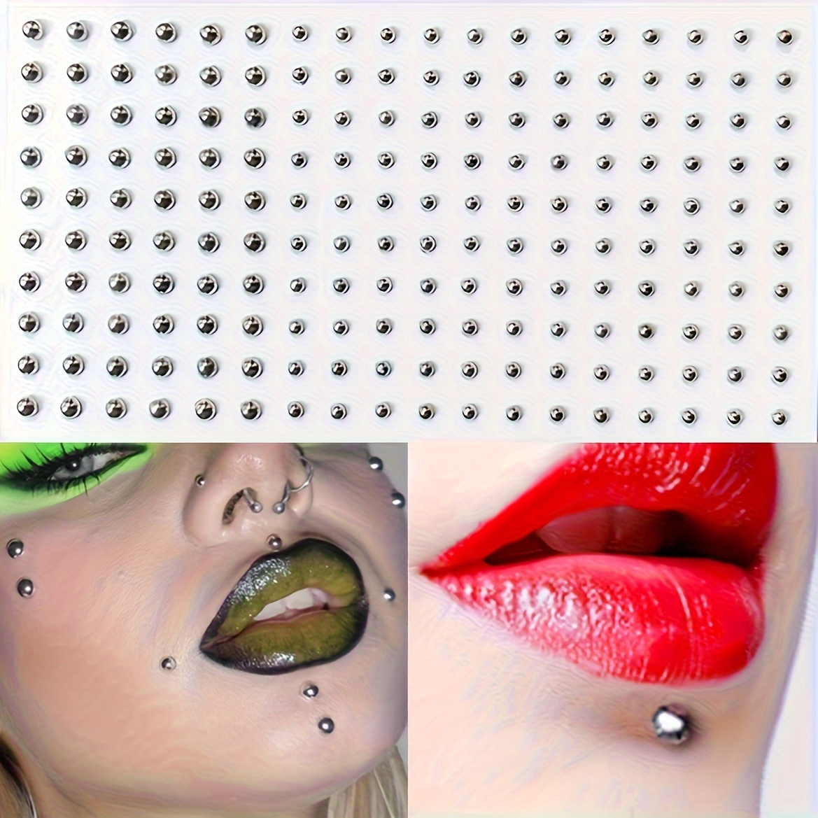 

1sheet, Gothic Punk Y2k Sexy Simulation Studs Stickers, Lip Studs, Ear Studs, Nose Studs, Eye Studs Stickers, Halloween Birthday Makeup Accessories, Bar Club Rave Party Supplies, Photo Props
