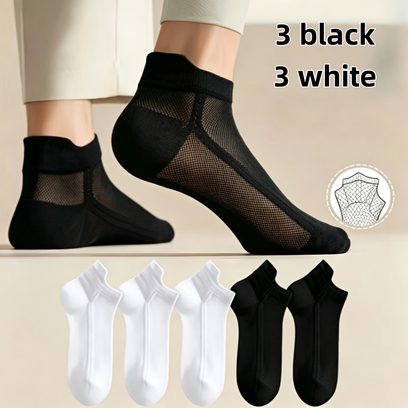 TEMU 6 Pairs Spring Summer Autumn Thin Socks Women' Mesh Breathable Short Socks Summer Women's Shallow Mouth Hollow Boat Socks Invisible Breathable