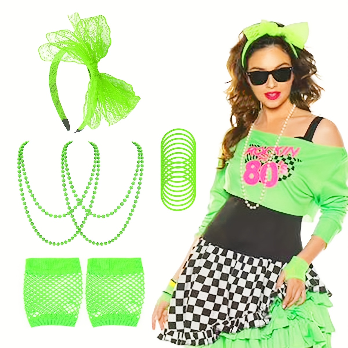 80s Costume Women Accessories Set Mesh Neon Party Outfit Soft Comfort Amazon.com: WlLDPARTY 80s Outfit Women Costume Accessories  main image 2