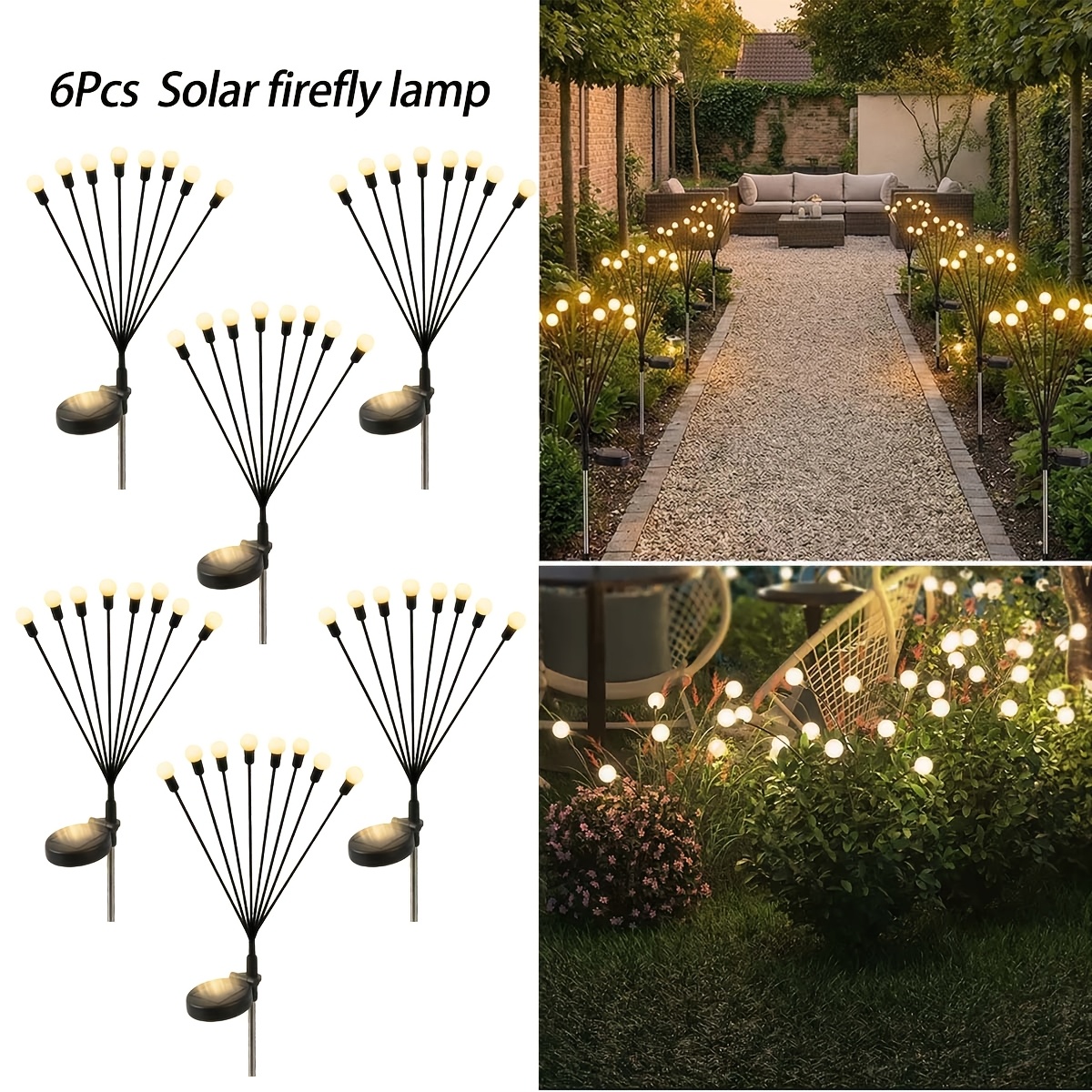 TEMU 6 Sets Of Solar Garden Lights, Ip66 Rating, 48 Exquisite Artificial Led Headlights, Christmas Outdoor Garden Lawn Decorations, Suitable For